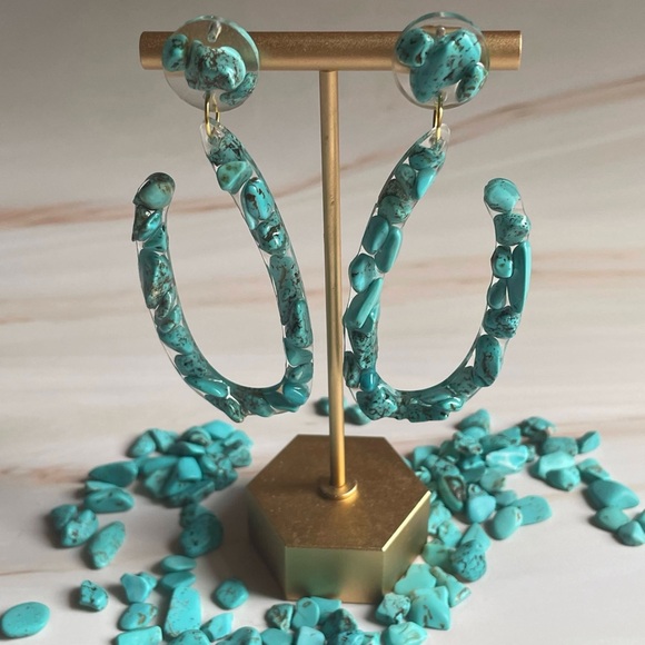 Handmade Genuine Turquoise Earrings - Picture 1 of 9